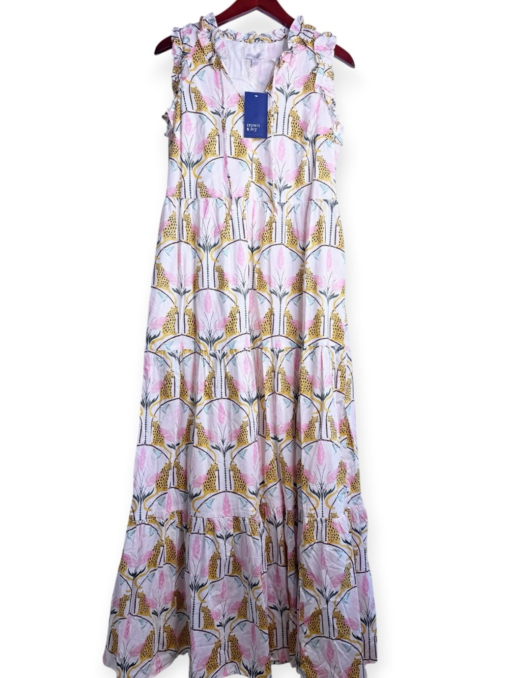 CROWN & IVY NWT Sleeveless Tiered Maxi Dress Size Small in Leopard Print Floral